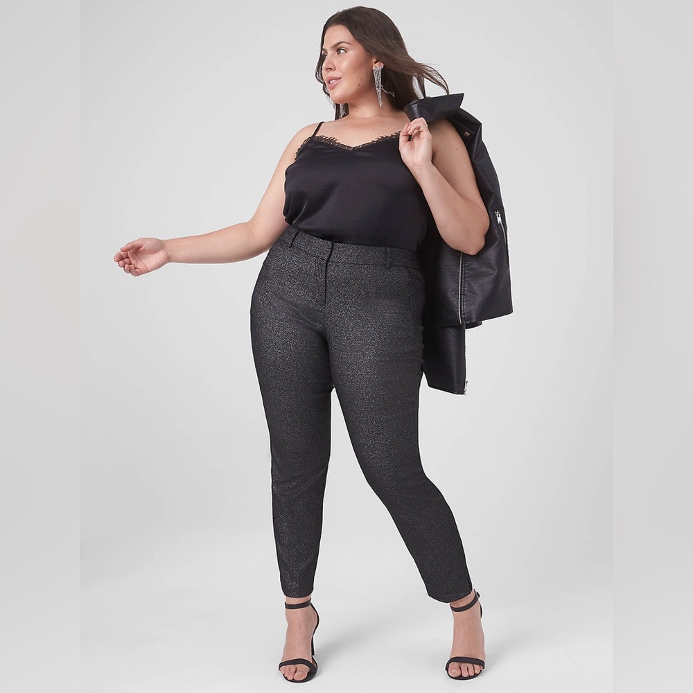 Lane Bryant Black Shimmer Silver Glitter Signature Fit Ankle Pant - Picture 4 of 10